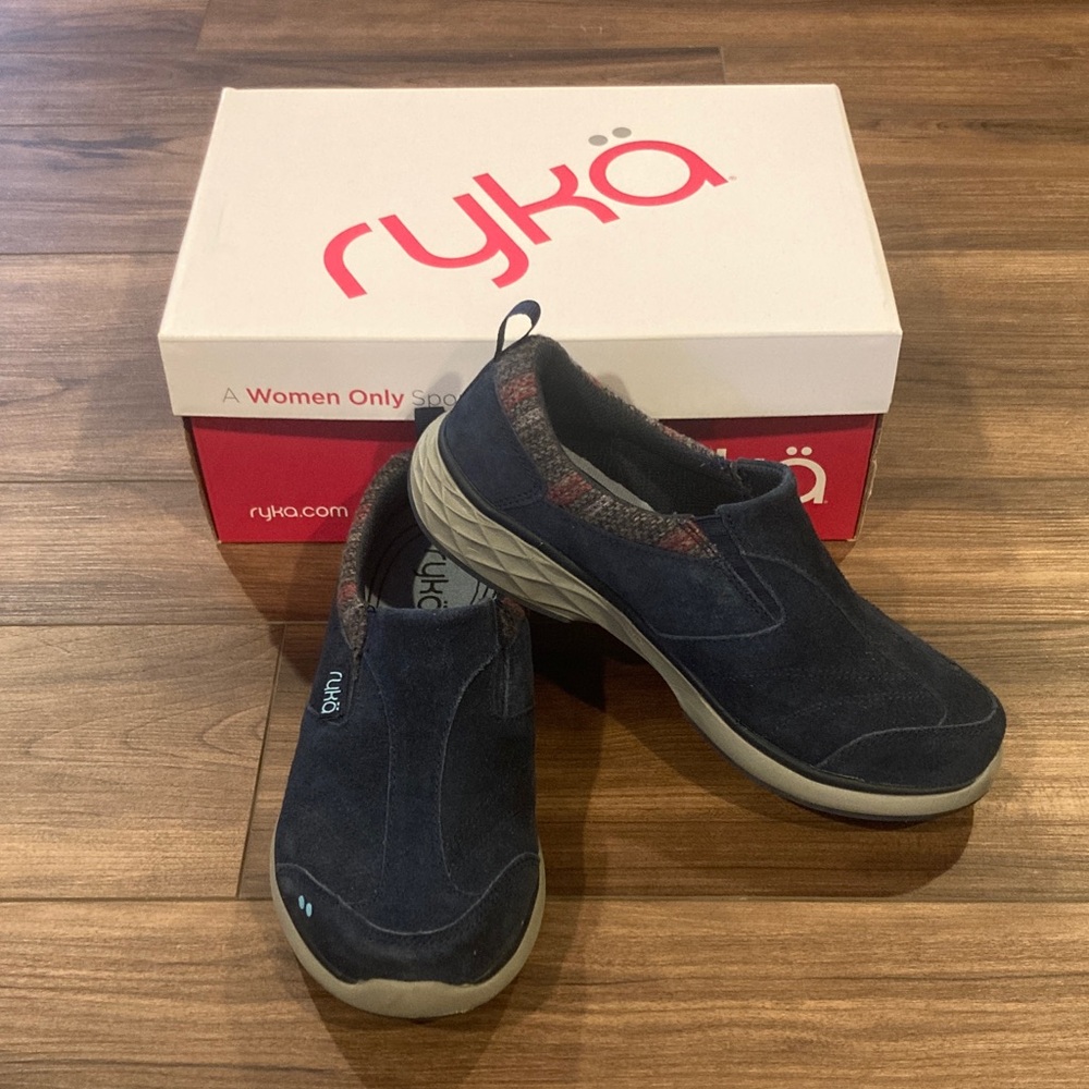 Ryka Terrie Blue Sued Slip On Womens Shoes Size 7W